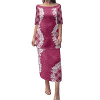 Hawaii Aloha Plumeria Lei Fuschia Palaka Family Matching Puletasi and Hawaiian Shirt LT7 Mom's Dress Fuschia - Polynesian Pride