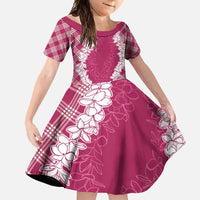 Hawaii Aloha Plumeria Lei Fuschia Palaka Family Matching Summer Maxi Dress and Hawaiian Shirt LT7 Daughter's Dress Fuschia - Polynesian Pride