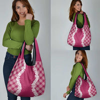 Hawaii Aloha Plumeria Lei Fuschia Palaka Grocery Bag - Polynesian Pride