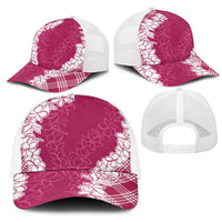 Hawaii Aloha Plumeria Lei Fuschia Palaka Mesh Trucker Cap - Polynesian Pride