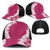 Hawaii Aloha Plumeria Lei Fuschia Palaka Mesh Trucker Cap - Polynesian Pride