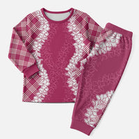 Hawaii Aloha Plumeria Lei Fuschia Palaka Christmas Pajama Set - Polynesian Pride