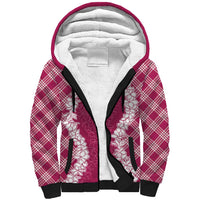 Hawaii Aloha Plumeria Lei Fuschia Palaka Sherpa Hoodie - Polynesian Pride