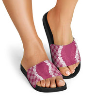 Hawaii Aloha Plumeria Lei Fuschia Palaka Slide Sandals - Polynesian Pride