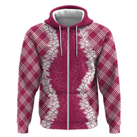 Hawaii Aloha Plumeria Lei Fuschia Palaka Zip Hoodie - Polynesian Pride
