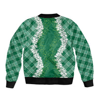 Hawaii Aloha Plumeria Lei Green Palaka Bomber Jacket - Polynesian Pride