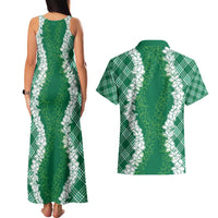 Hawaii Aloha Plumeria Lei Green Palaka Couples Matching Tank Maxi Dress and Hawaiian Shirt LT7 - Polynesian Pride