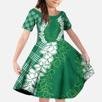 Hawaii Aloha Plumeria Lei Green Palaka Family Matching Summer Maxi Dress and Hawaiian Shirt LT7 Daughter's Dress Green - Polynesian Pride