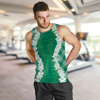 Hawaii Aloha Plumeria Lei Green Palaka Men Tank Top - Polynesian Pride