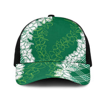 Hawaii Aloha Plumeria Lei Green Palaka Mesh Trucker Cap - Polynesian Pride
