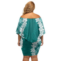 Hawaii Aloha Plumeria Lei Teal Palaka Family Matching Off Shoulder Short Dress and Hawaiian Shirt LT7 - Polynesian Pride