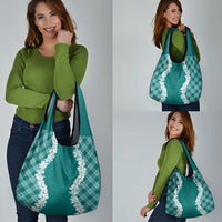 Hawaii Aloha Plumeria Lei Teal Palaka Grocery Bag - Polynesian Pride