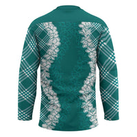 Hawaii Aloha Plumeria Lei Teal Palaka Hockey Jersey - Polynesian Pride