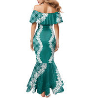 Hawaii Aloha Plumeria Lei Teal Palaka Mermaid Dress - Polynesian Pride