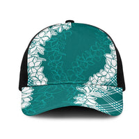 Hawaii Aloha Plumeria Lei Teal Palaka Mesh Trucker Cap - Polynesian Pride