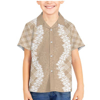 Hawaii Aloha Plumeria Lei Beige Palaka Family Matching Mermaid Dress and Hawaiian Shirt LT7 Son's Shirt Beige - Polynesian Pride