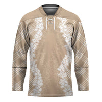 Hawaii Aloha Plumeria Lei Beige Palaka Hockey Jersey - Polynesian Pride