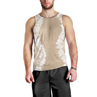Hawaii Aloha Plumeria Lei Beige Palaka Men Tank Top - Polynesian Pride