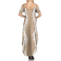 Hawaii Aloha Plumeria Lei Beige Palaka Summer Maxi Dress - Polynesian Pride