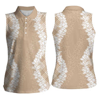 Hawaii Aloha Plumeria Lei Beige Palaka Women Sleeveless Polo Shirt LT7 - Polynesian Pride