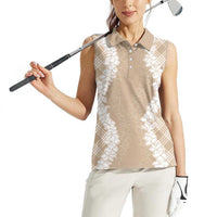 Hawaii Aloha Plumeria Lei Beige Palaka Women Sleeveless Polo Shirt LT7 - Polynesian Pride