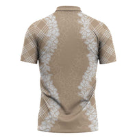 Hawaii Aloha Plumeria Lei Beige Palaka Zipper Polo Shirt - Polynesian Pride