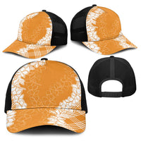Hawaii Aloha Plumeria Lei Orange Palaka Baseball Net Cap - Polynesian Pride