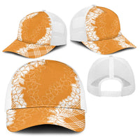 Hawaii Aloha Plumeria Lei Orange Palaka Baseball Net Cap - Polynesian Pride