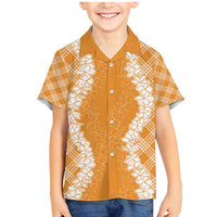 Hawaii Aloha Plumeria Lei Orange Palaka Family Matching Mermaid Dress and Hawaiian Shirt LT7 Son's Shirt Orange - Polynesian Pride