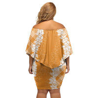 Hawaii Aloha Plumeria Lei Orange Palaka Family Matching Off Shoulder Short Dress and Hawaiian Shirt LT7 - Polynesian Pride