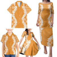 Hawaii Aloha Plumeria Lei Orange Palaka Family Matching Puletasi and Hawaiian Shirt LT7 - Polynesian Pride