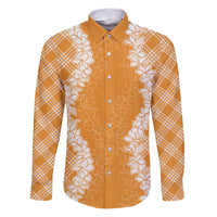 Hawaii Aloha Plumeria Lei Orange Palaka Family Matching Puletasi and Hawaiian Shirt LT7 Dad's Shirt - Long Sleeve Orange - Polynesian Pride