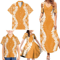 Hawaii Aloha Plumeria Lei Orange Palaka Family Matching Summer Maxi Dress and Hawaiian Shirt LT7 - Polynesian Pride