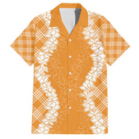 Hawaii Aloha Plumeria Lei Orange Palaka Family Matching Summer Maxi Dress and Hawaiian Shirt LT7 Dad's Shirt - Short Sleeve Orange - Polynesian Pride