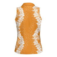 Hawaii Aloha Plumeria Lei Orange Palaka Women Sleeveless Polo Shirt LT7 - Polynesian Pride
