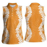 Hawaii Aloha Plumeria Lei Orange Palaka Women Sleeveless Polo Shirt LT7 - Polynesian Pride