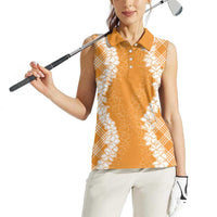 Hawaii Aloha Plumeria Lei Orange Palaka Women Sleeveless Polo Shirt LT7 - Polynesian Pride