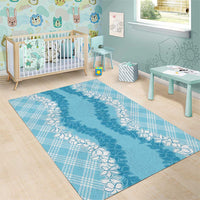 Hawaii Aloha Plumeria Lei Turquoise Palaka Area Rug - Polynesian Pride