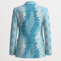 Hawaii Aloha Plumeria Lei Turquoise Palaka Blazer - Polynesian Pride
