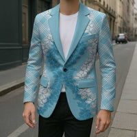 Hawaii Aloha Plumeria Lei Turquoise Palaka Blazer - Polynesian Pride