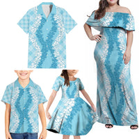 Hawaii Aloha Plumeria Lei Turquoise Palaka Family Matching Off Shoulder Maxi Dress and Hawaiian Shirt LT7 - Polynesian Pride