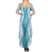 Hawaii Aloha Plumeria Lei Turquoise Palaka Family Matching Summer Maxi Dress and Hawaiian Shirt LT7 - Polynesian Pride