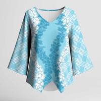 Hawaii Aloha Plumeria Lei Turquoise Palaka Kimono Sleeve Blouse - Polynesian Pride