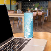 Hawaii Aloha Plumeria Lei Turquoise Palaka Skinny Tumbler - Polynesian Pride