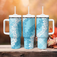 Hawaii Aloha Plumeria Lei Turquoise Palaka Tumbler With Handle - Polynesian Pride