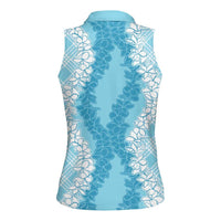 Hawaii Aloha Plumeria Lei Turquoise Palaka Women Sleeveless Polo Shirt LT7 - Polynesian Pride