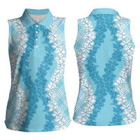 Hawaii Aloha Plumeria Lei Turquoise Palaka Women Sleeveless Polo Shirt LT7 - Polynesian Pride