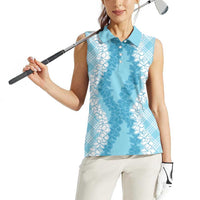 Hawaii Aloha Plumeria Lei Turquoise Palaka Women Sleeveless Polo Shirt LT7 - Polynesian Pride