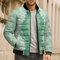 Hawaii Aloha Plumeria Lei Mint Palaka Bomber Puffer Jacket - Polynesian Pride