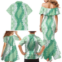 Hawaii Aloha Plumeria Lei Mint Palaka Family Matching Mermaid Dress and Hawaiian Shirt LT7 - Polynesian Pride